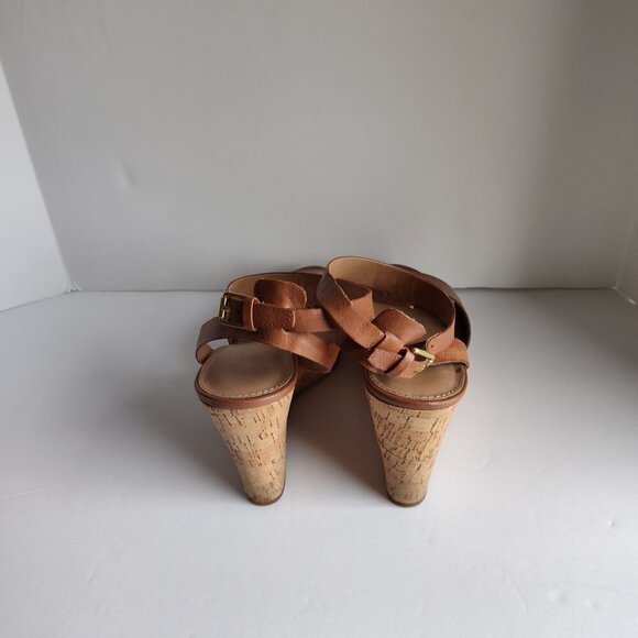 Ladies SZ 8-1/2 Franco Sarto Tan Leather Platform Sandal - Picture 3 of 7